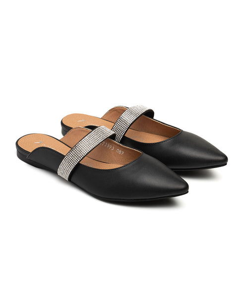 Zueco Tipo Balerina Negra Tira Glitter 1173593